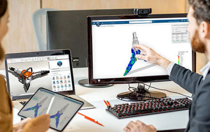 Man Pointing at Computer Screen Showing SolidWorks