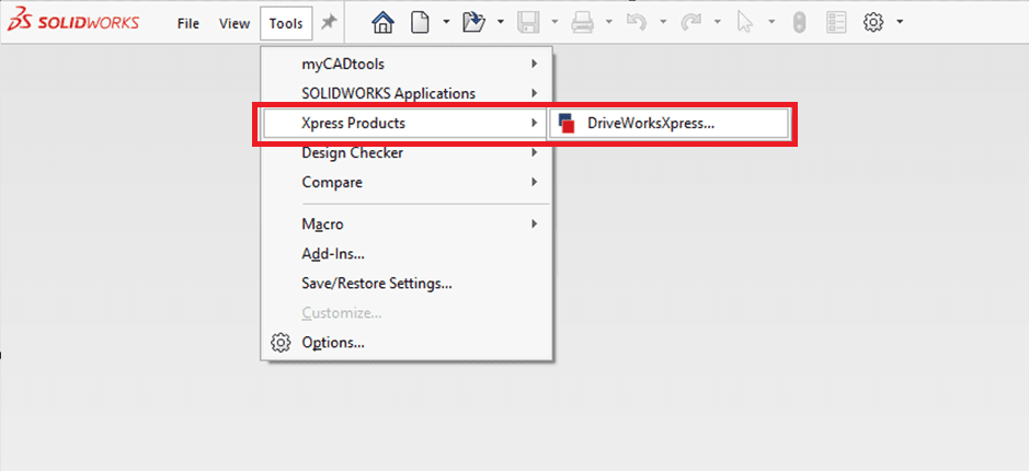 Tools > Xpress Products > DriveWorksXpress
