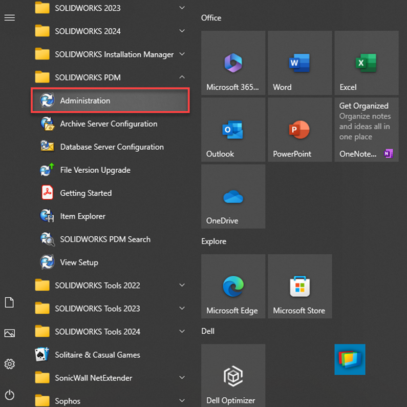 SOLIDWORKS-Start-menu-administration