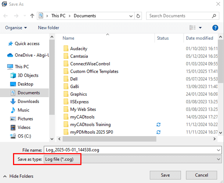 A screenshot of the save dialog box.