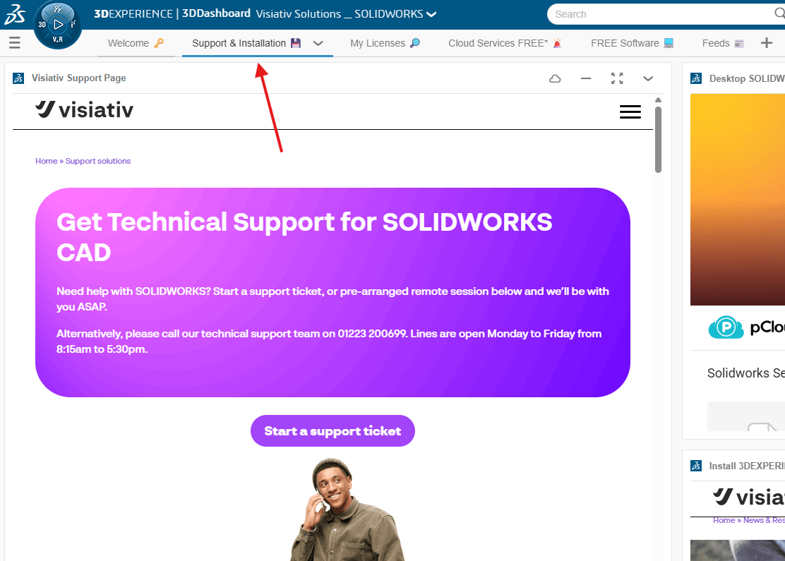 Dashboard Support Tab