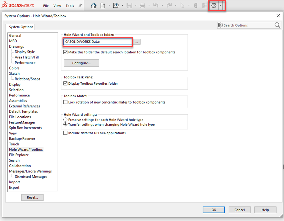 System-options-holewizard-toolbox