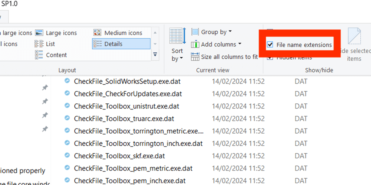 A screenshot highlighting the ‘Turn on File Name Extensions’ option in File Explorer.
