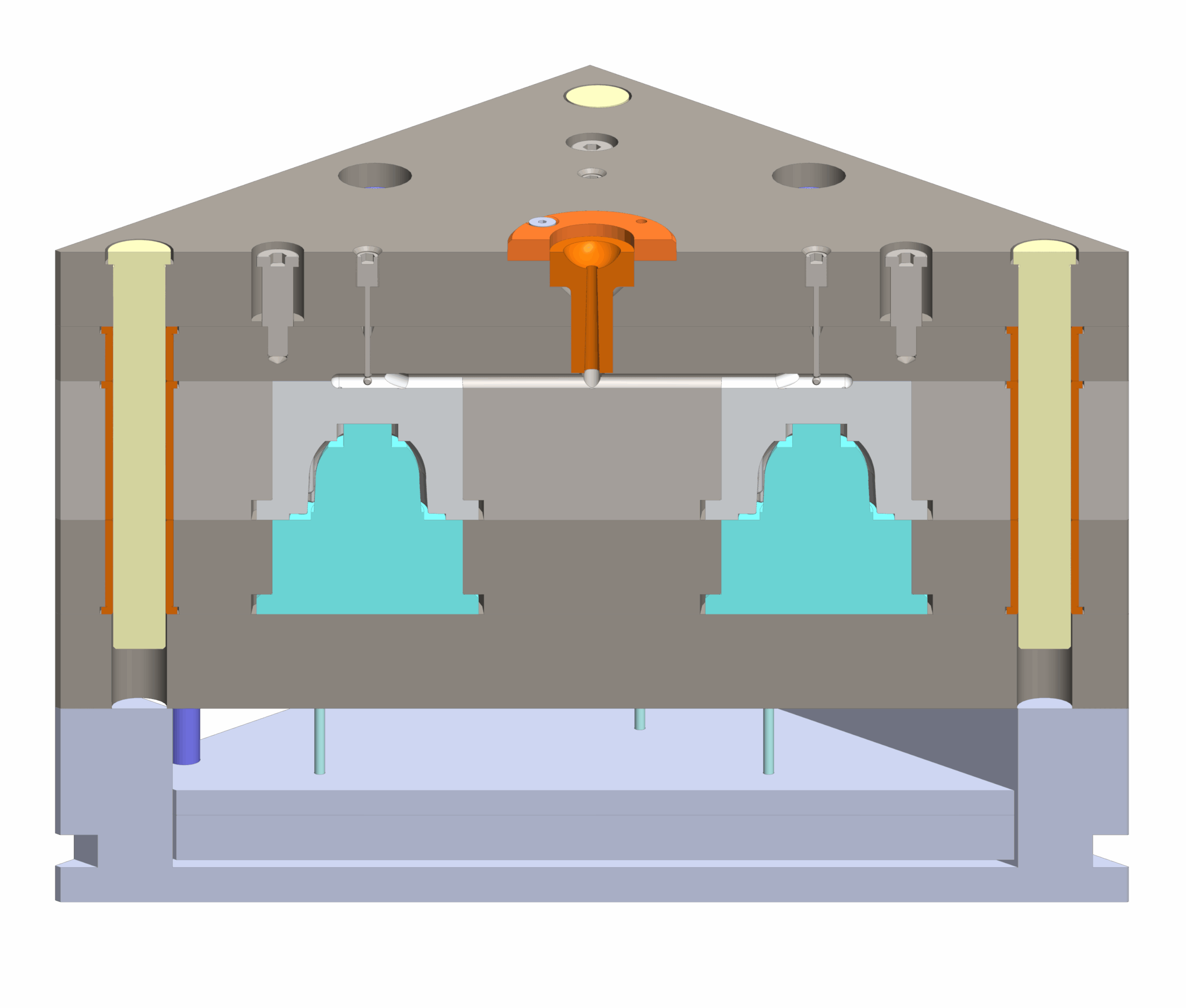 shows a cross section of the mold tooling