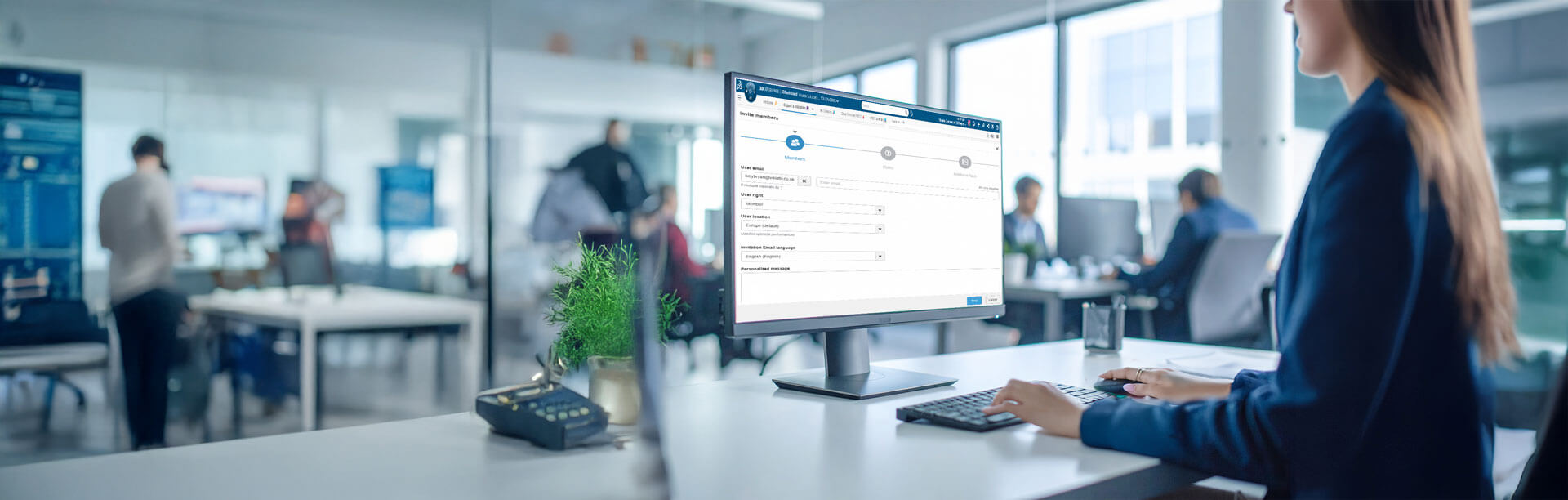 A woman adds additional users to her 3DEXPERIENCE