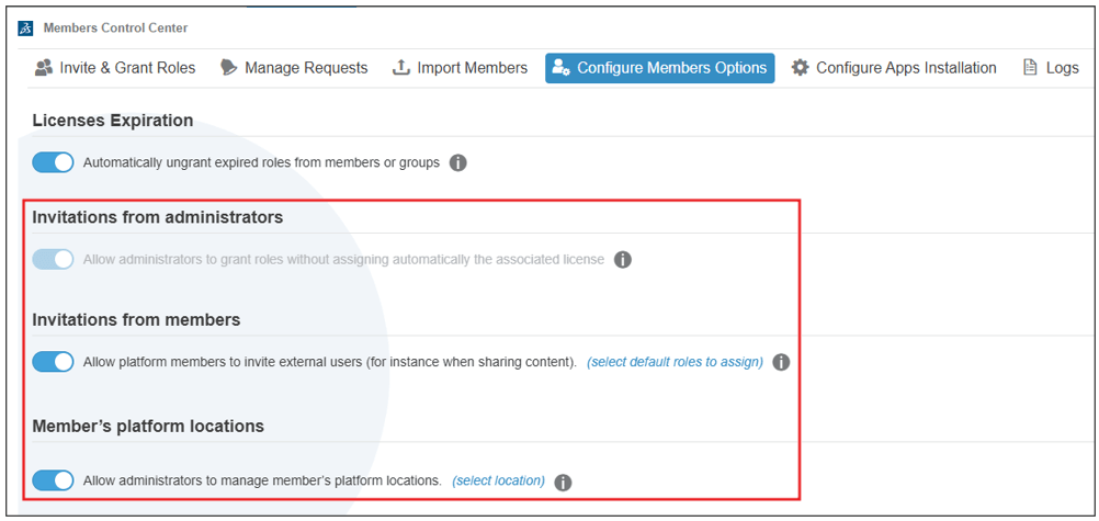 Enable member options
