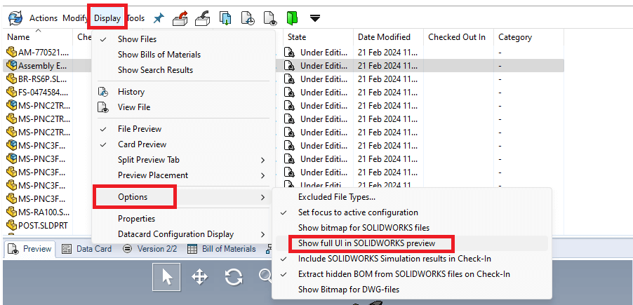 Edrawings-Preview-Options-SOLIDWORKS-PDM
