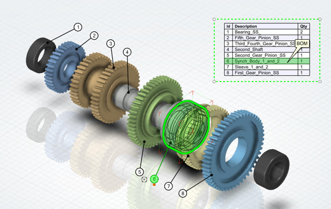 Image showing a BOM row highlighted in composer player. t 