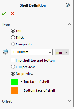 Shell-property-manager-SOLIDWORKS