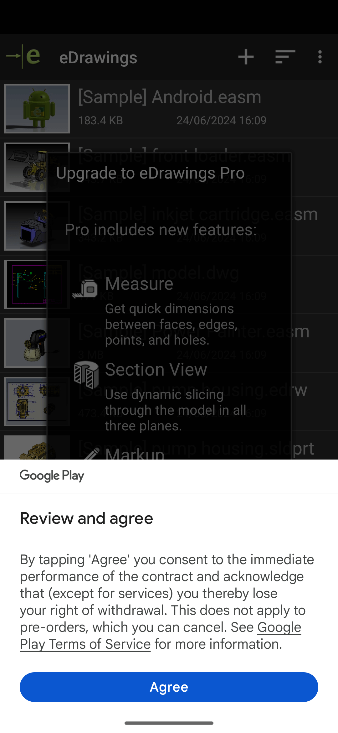 eDRAWINGS Mobile EULA Screenshot