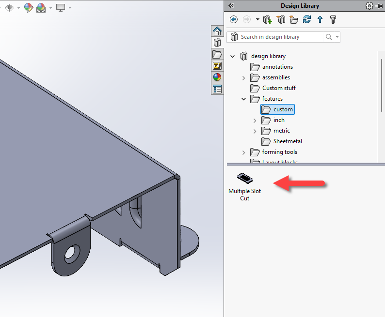 Solidworks-Library Feature-sheet metal-vent-tutorial-design library- task pane