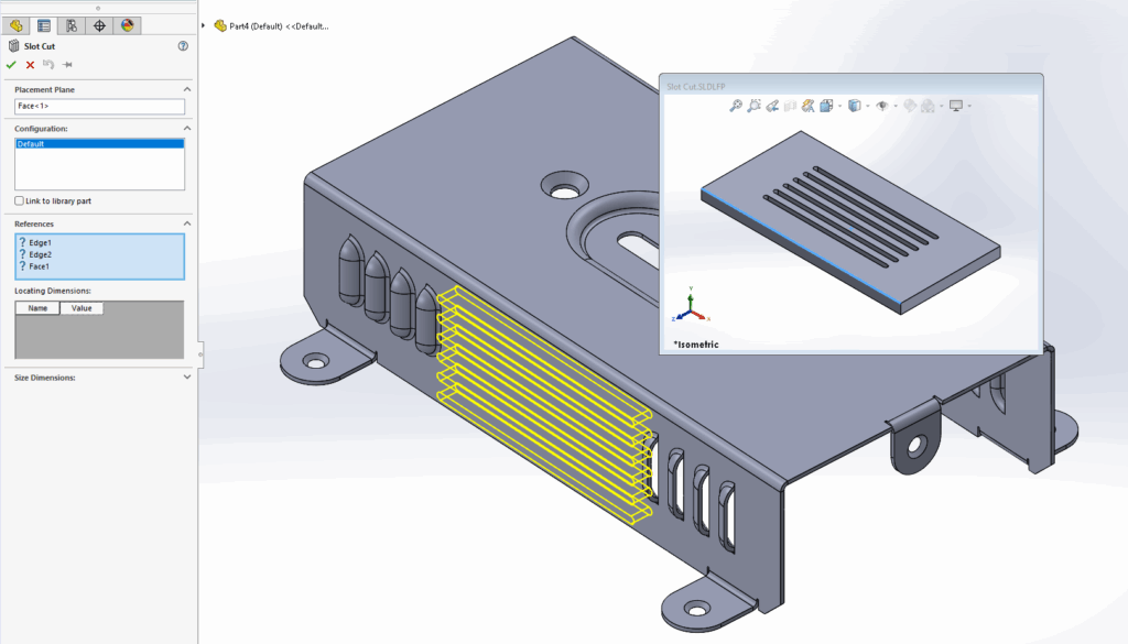 Solidworks-Library Feature-sheet metal-vent-tutorial-design library- command manager-preview