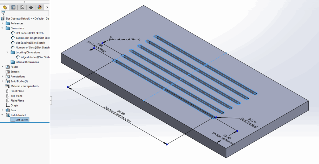 Solidworks-Library Feature-sheet metal-vent-tutorial-design library- feature manager-references-dimensions