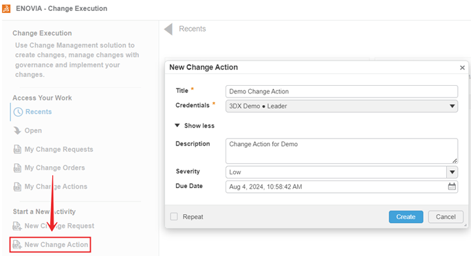 New change action properties box