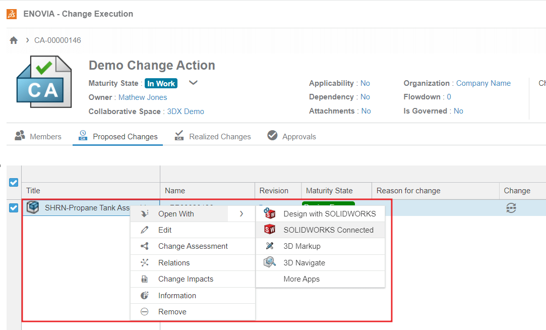 Open with SolidWorks or other available platform apps