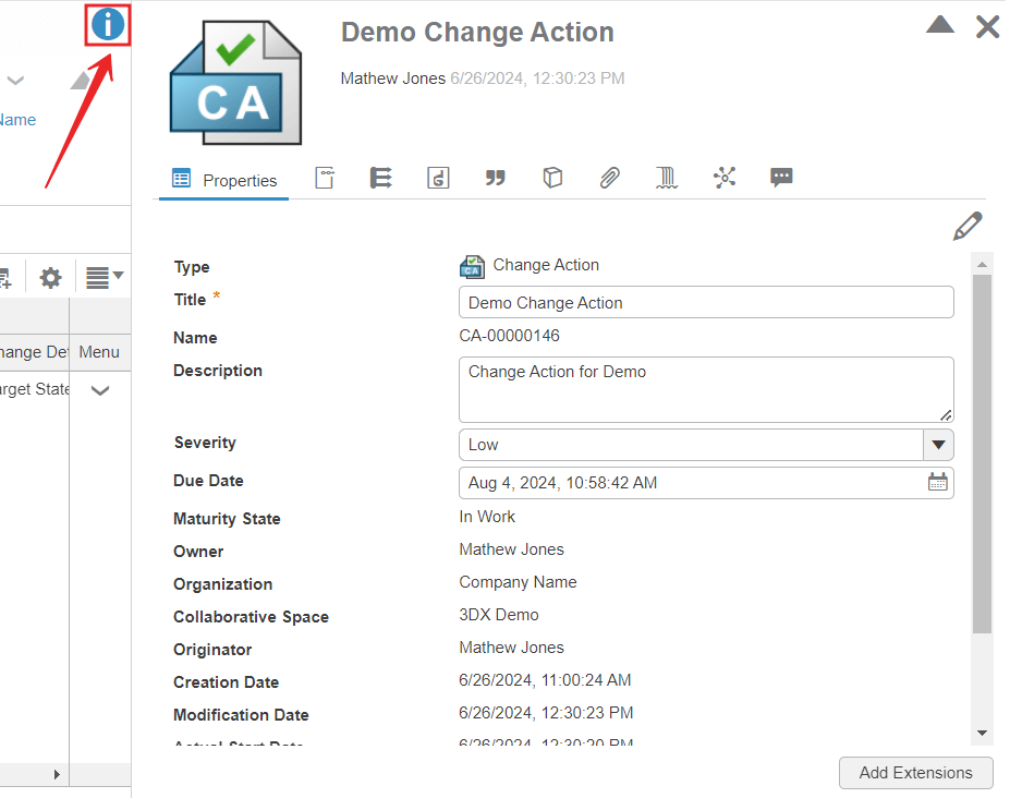 Information icon highlighted