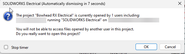 Warning-Dialogue-Box-SOLIDWORKS-Electrical-Project opened by another usr