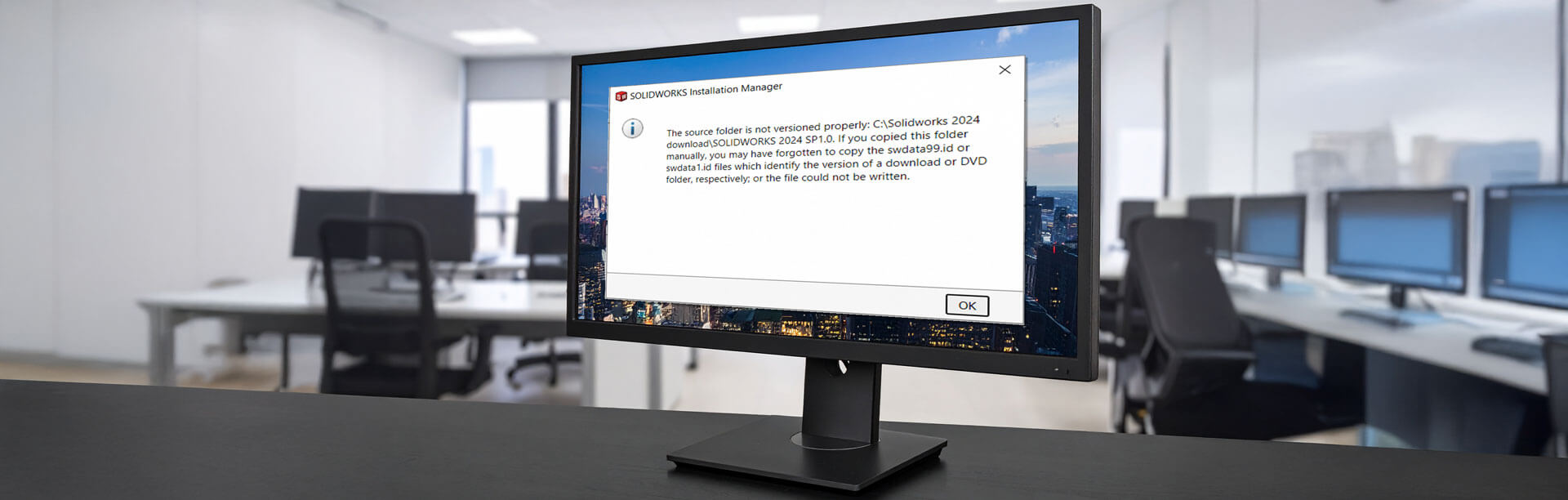 A picture of a computer monitor with the source folder not versioned error displayed.
