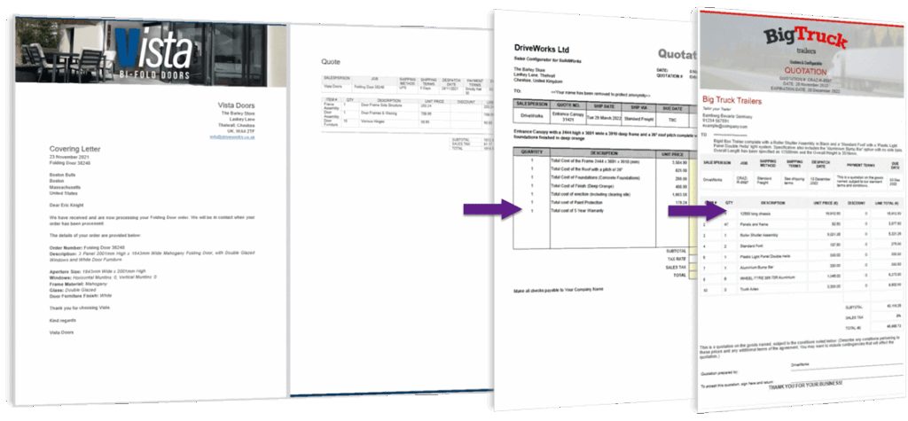 Examples of the different visuals and documents that can be created using DriveWorks.