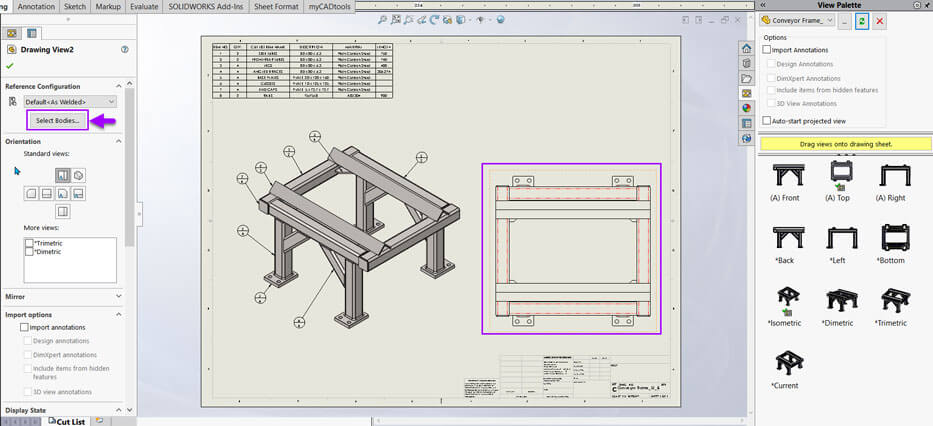 SOLIDWORKS screenshot showing how to select bodies