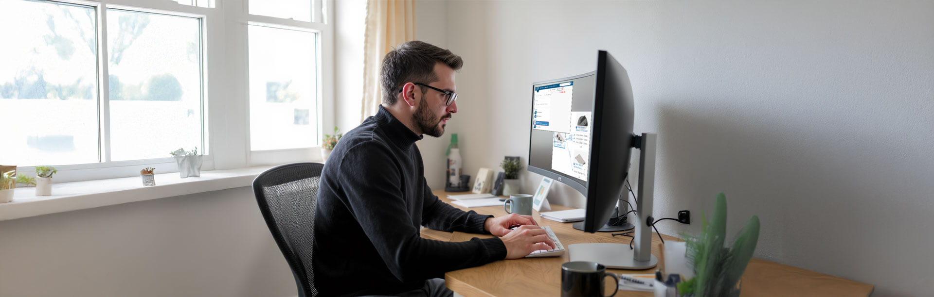 A man using a computer with Relation Sets on the screen