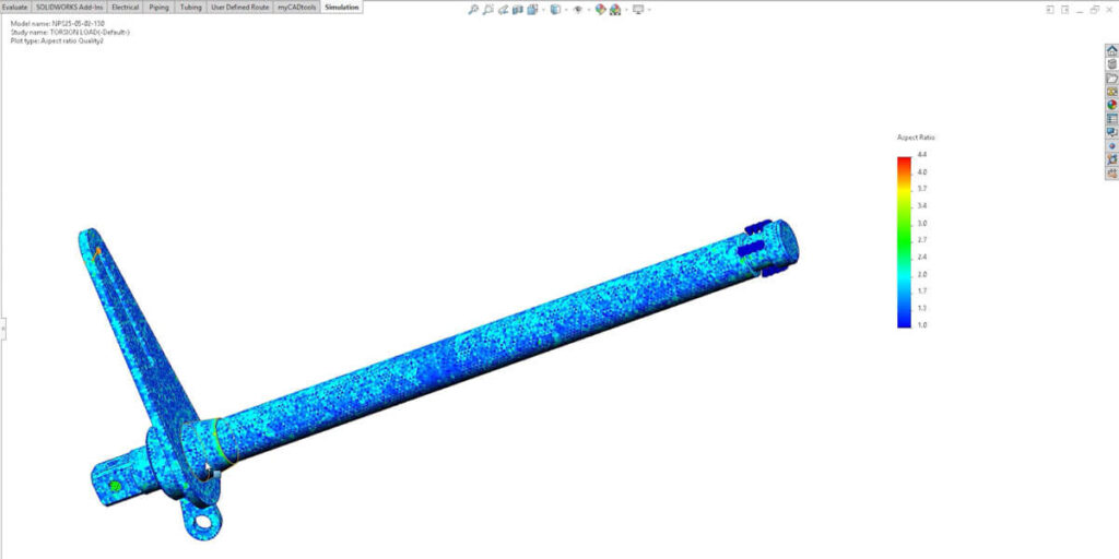 A screenshot of SOLIDWORKS Simulation running with a Frangus model showing.