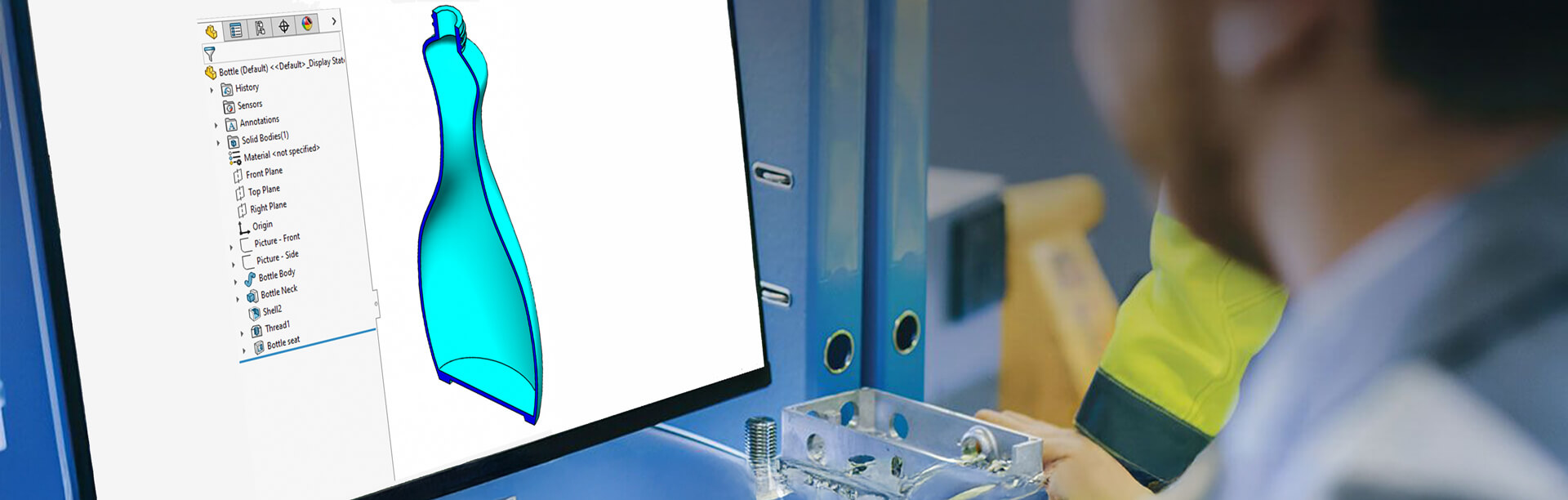 A picture of someone using the SOLIDWORKS Shell Tool on a computer