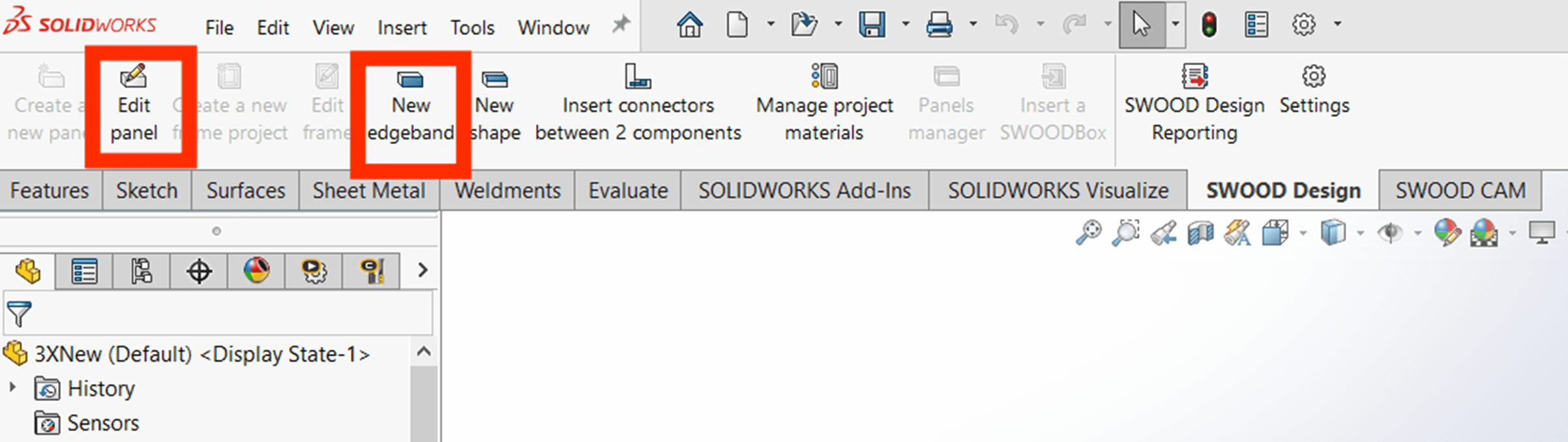 Screenshot of the SWood Design Command Manager with all previously missing commands restored to their default layout.