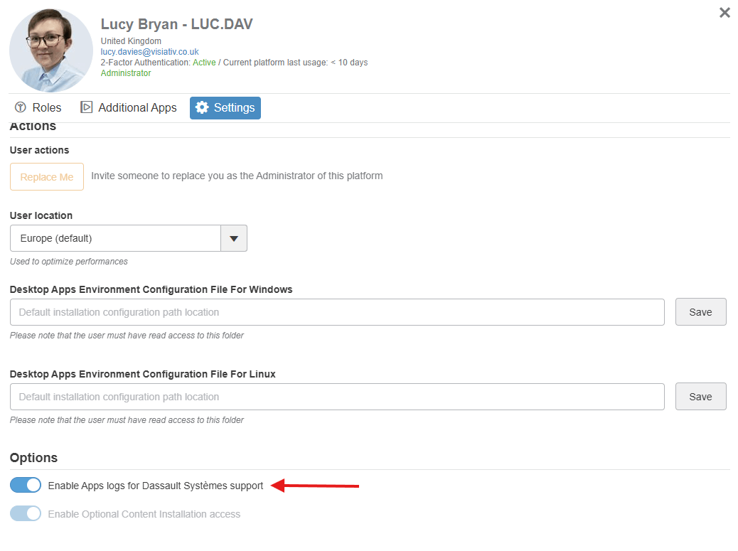 Activate Logs in User Settings