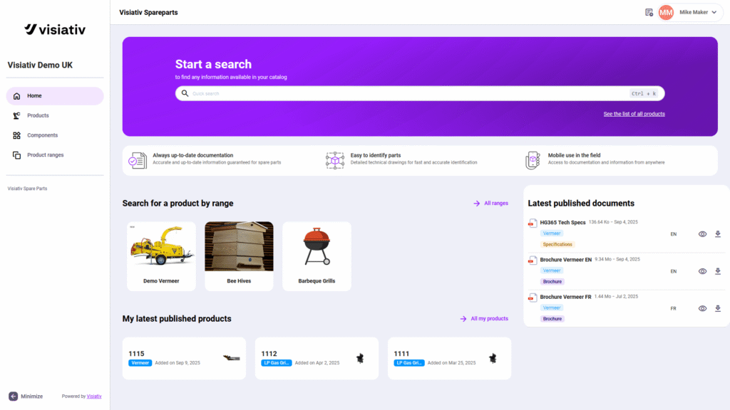 Visiativ Spare Parts desktop browser