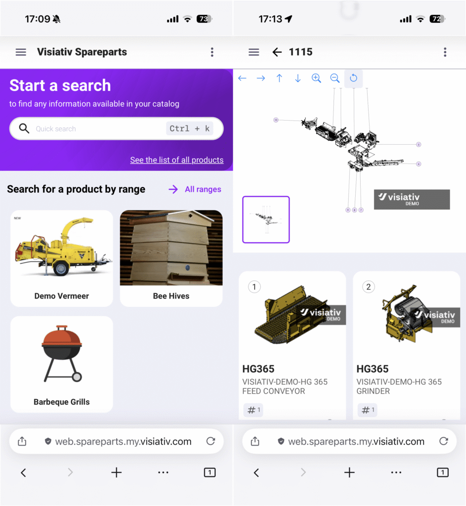 Visiativ Spare Parts mobile browser
