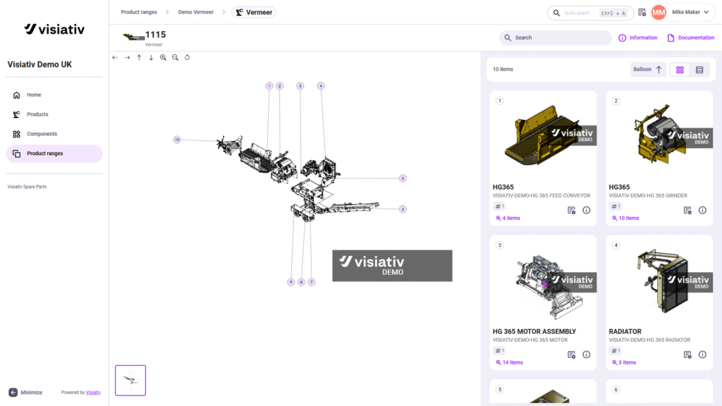 Visiativ Spare Parts exploded view with BOM