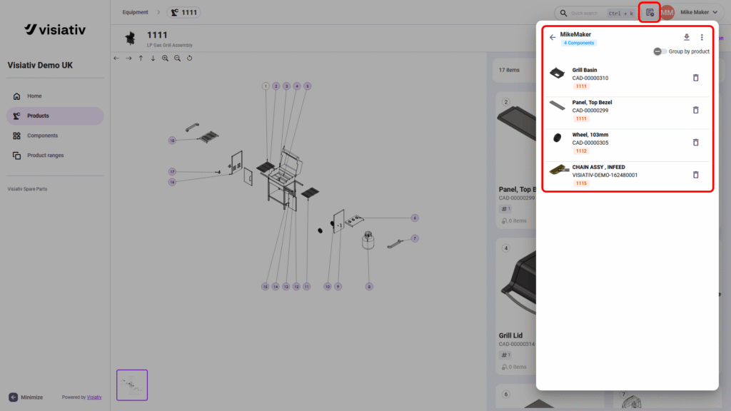 Visiativ Spare Parts lists