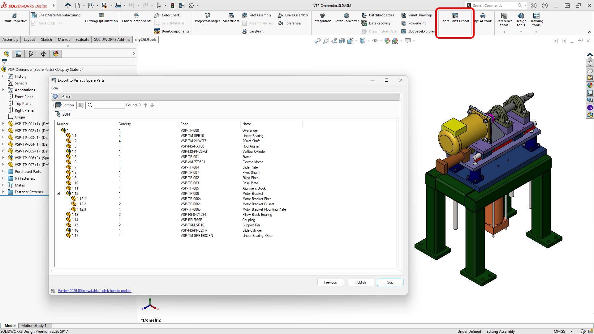 Visiativ Spare Parts publishing from SOLIDWORKS