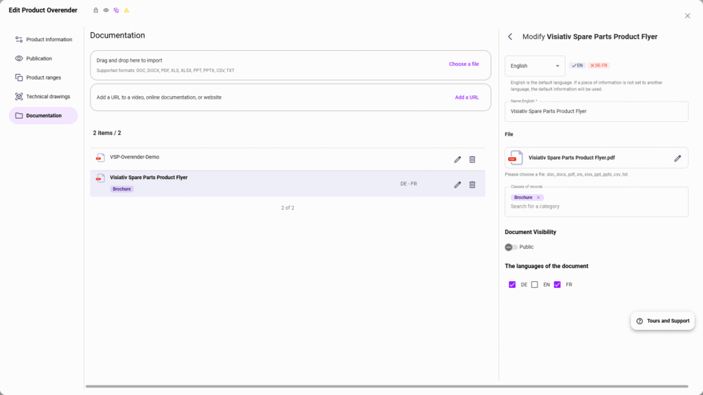 Visiativ Spare Parts adding documents