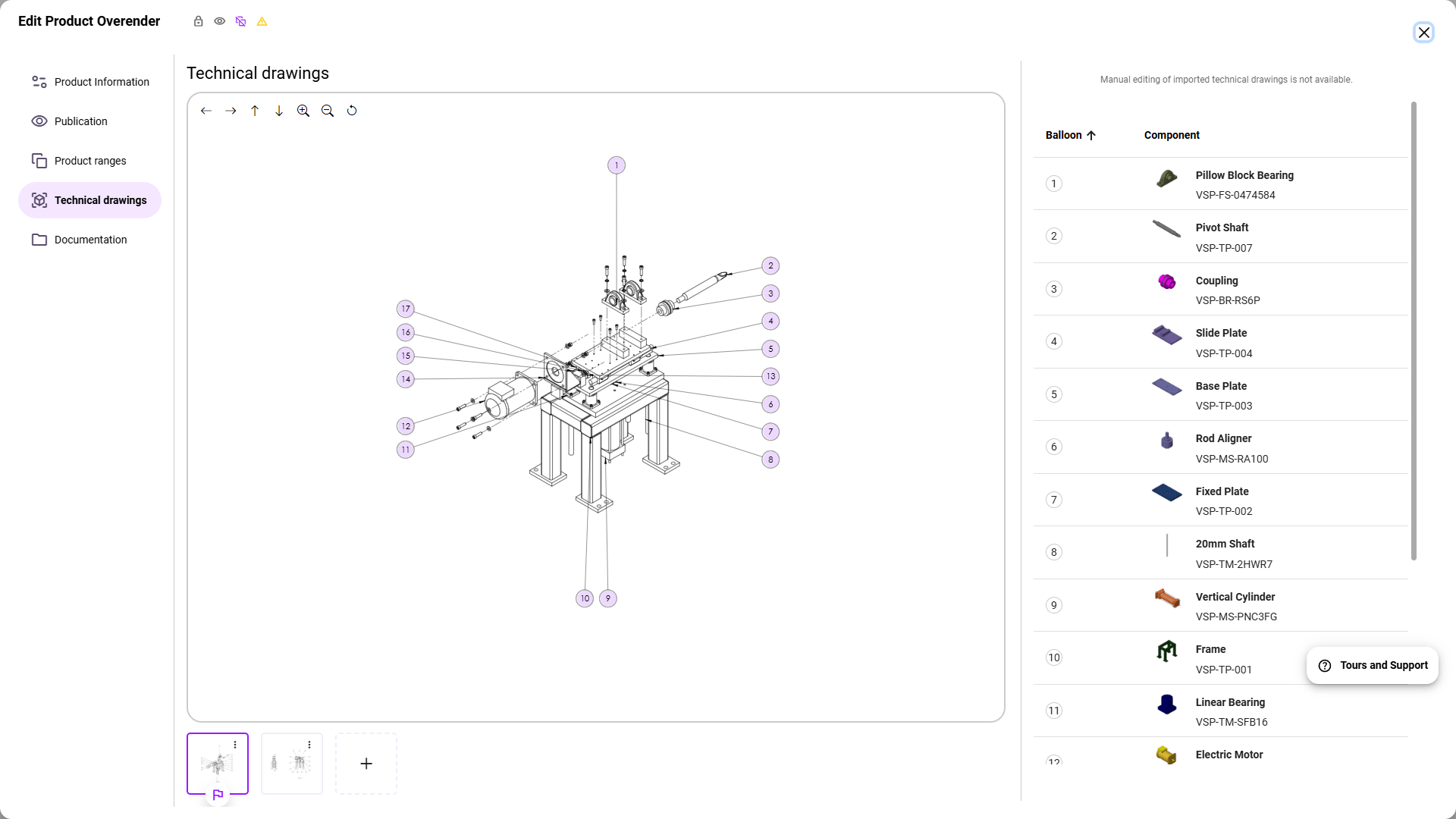 Visiativ Spare Parts adding technical drawings
