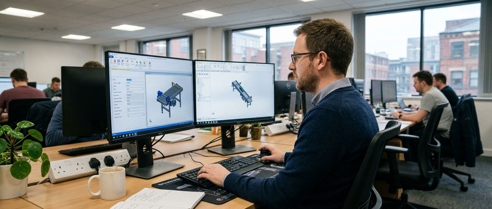 A person working on a computer that's running DriveWorks