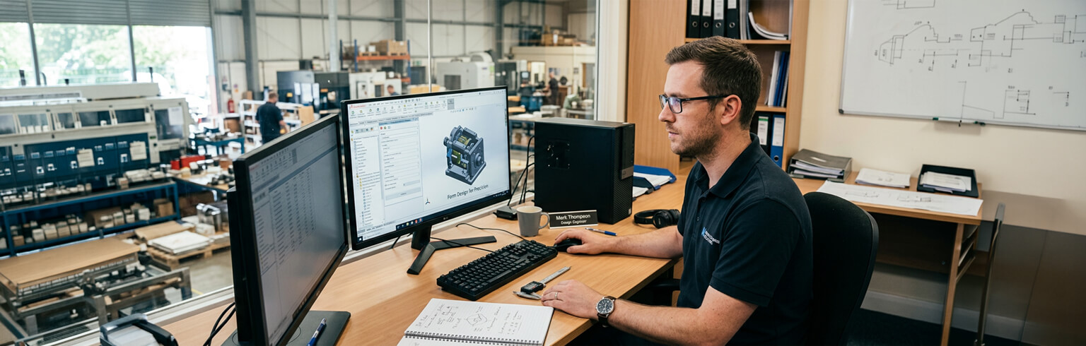 A designer improving accuracy using DriveWorks in a manufacturing plant