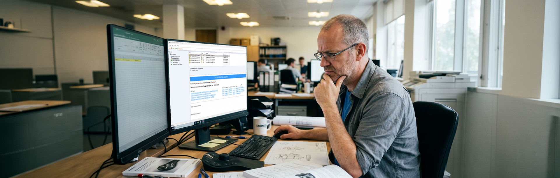A banner image of a designer struggling with a PDM notification link that's not working