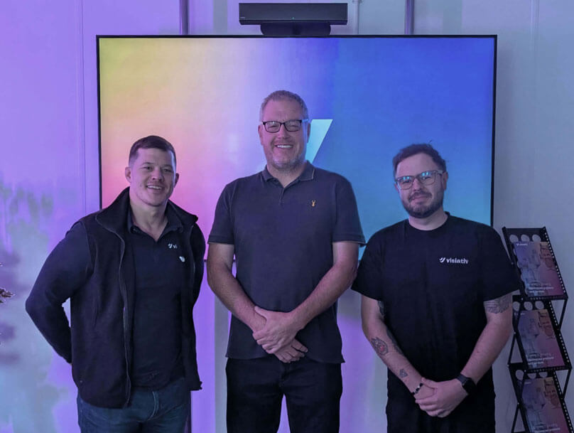 A picture of Visiativ MD, Mike Jones, IoHu's Founder, Andrew Roberts, and Visiativ Early Engagement Account Manager, Tom England.
